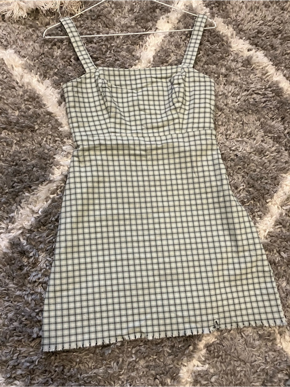 Plaid Sleeveless Mini Dress in Cream and Green
